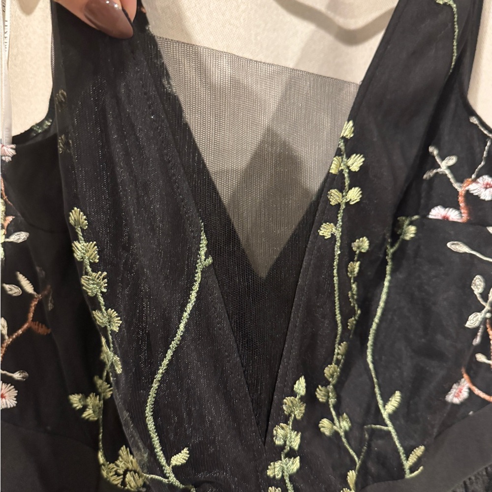 Azazie Luxedo 1X Floral Embroidered Black Dress - Picture 6 of 8